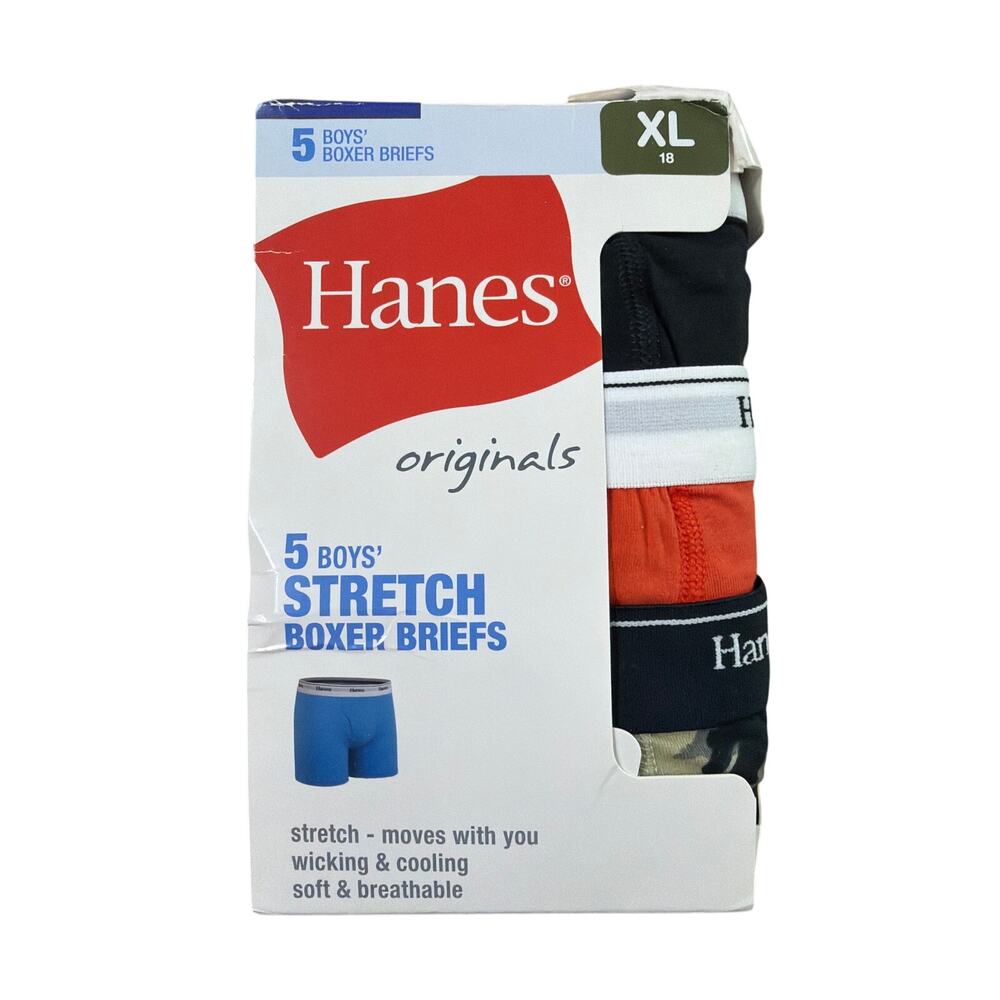 Hanes Originals Boys' Boxer Brief Underwear, Orange & Assorted, 5-Pack XL New